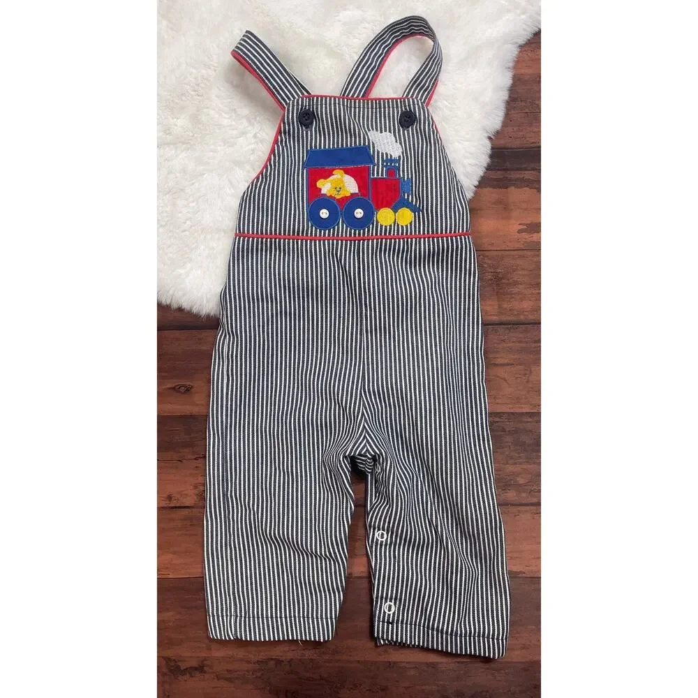 Vintage Healthtex Overalls 18 Mo Train Railroad Made in USA‎